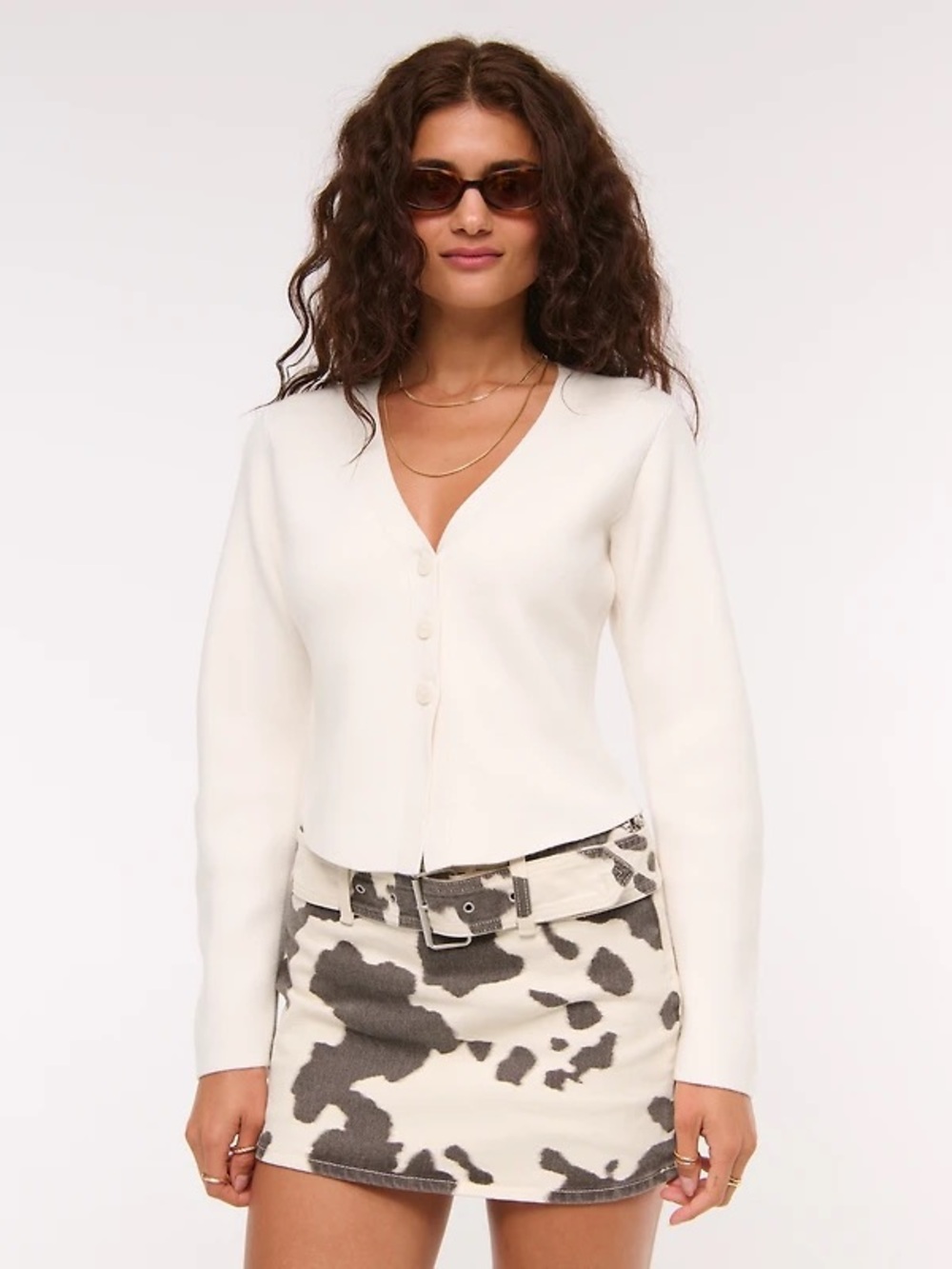 Abercrombie & Fitch LuxeSoft Rounded Sleeve Cardigan Cream White XS